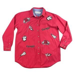 Vintage 90s Georgia Pitbulls Patch Embroidered Button Down Shirt - S